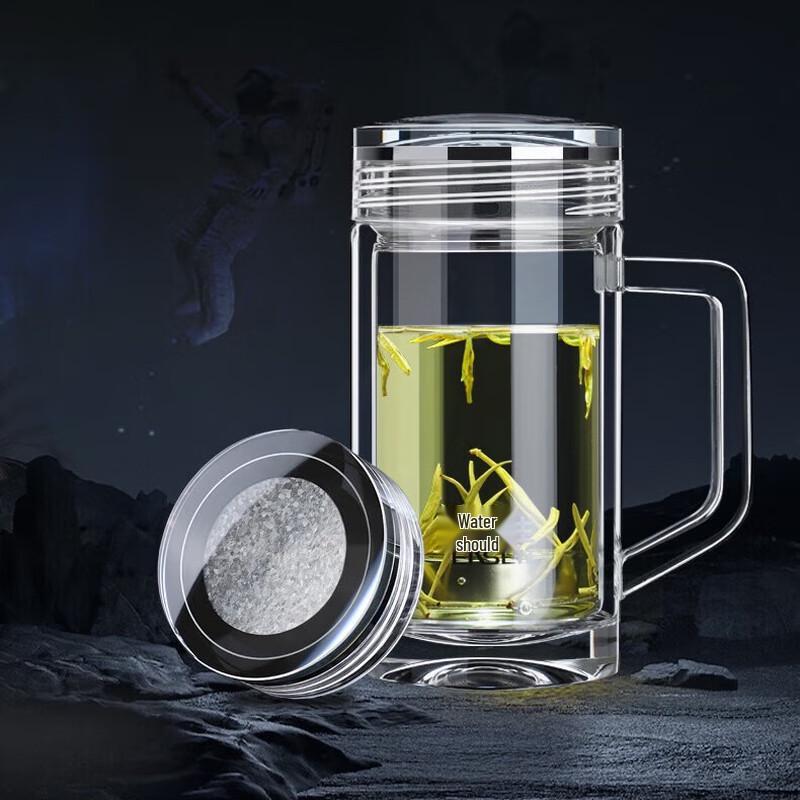 Shu Yi Sheng 380ml Double-Layer Titanium Glass Mug with Handle