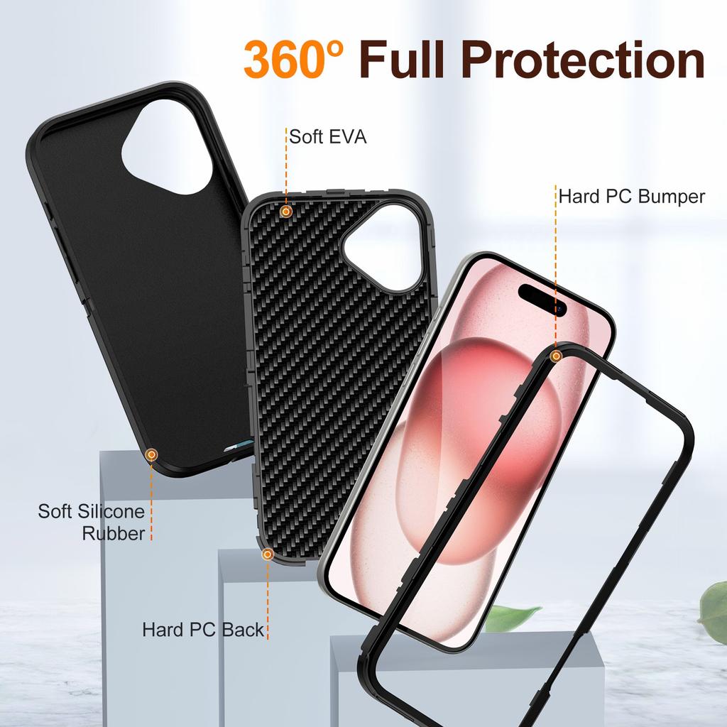 For iPhone 16 Case PC+Silicone+EVA Military Grade Protection Phone Cover