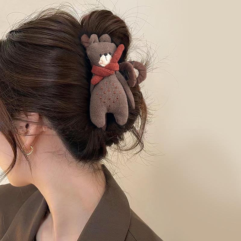 Cute Animal Hair Claw High End Ab Face Cartoon Cloth Doll Scarf Bear Shark Clips for Women Girl Kawaii Hairpins Hair Accessories