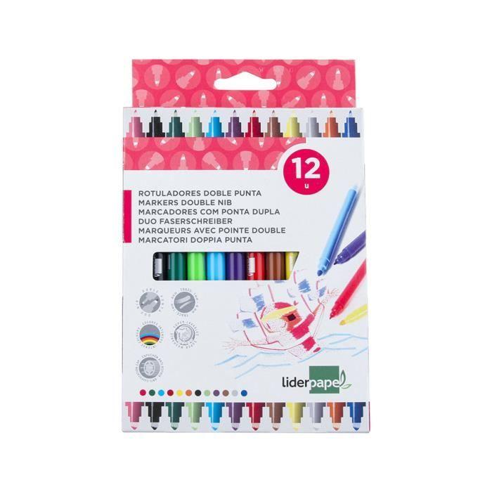 Liderpapel Duo Colouring Felt Pen 2 Tips Fibre 5mm and 2.5mm Writing Length 800m Cardboard Box 12 Units