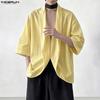 INCERUN Men's 3/4 Sleeve V-Neck Irregular Loose Fit Casual Holiday Kimono Cardigan Shirts