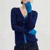 "GUIER" Contrasting Color Fake Two-piece Knitted Sweater Women's Spring 1011 New Design Sense Niche Slim Cardigan Top
