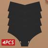 4PCS Women Seamless Briefs Sexy V-Waist Underwear 10 Solid Colors Ice Silk No Trace Panties Female Breathable Intimates Lingerie