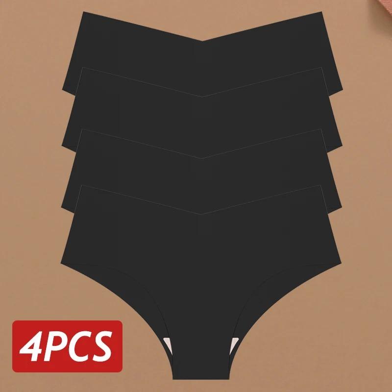 4PCS Women Seamless Briefs Sexy V-Waist Underwear 10 Solid Colors Ice Silk No Trace Panties Female Breathable Intimates Lingerie
