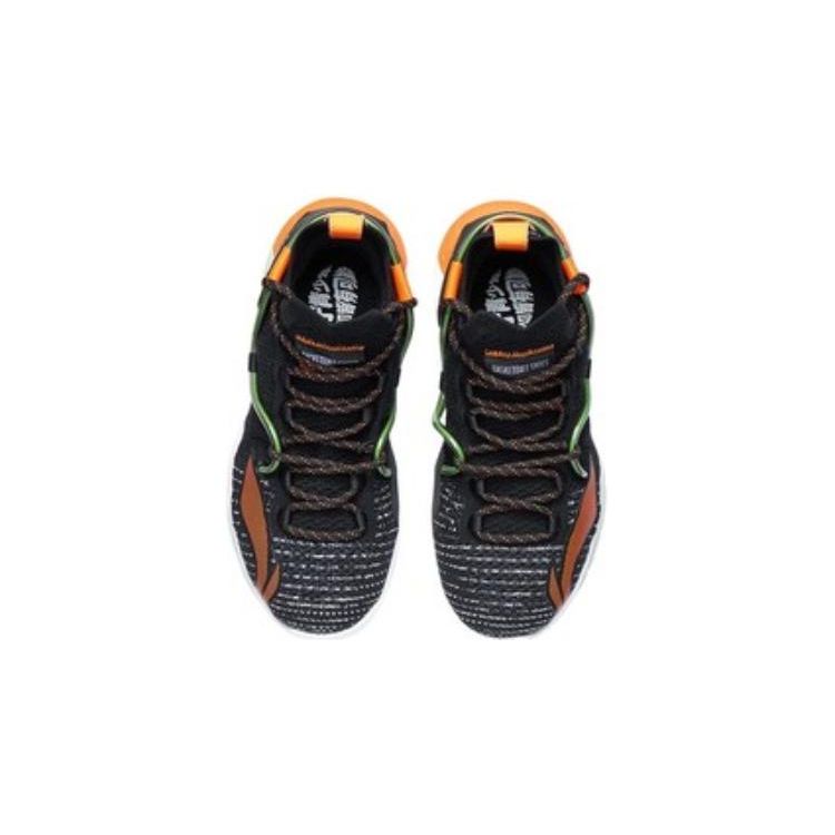 LiNing Flash 6 Shock Absorption Anti-Slip Durable Mid-Top Basketball Shoes Kids Basketball Shoes Black Orange YKBR024-1