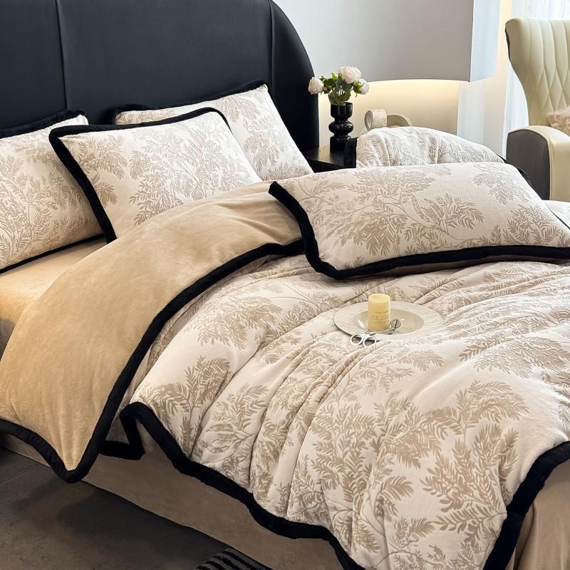 Winter Fleece Bedding Set Milk Velvet Rabbit Trim Double Sided Thick All