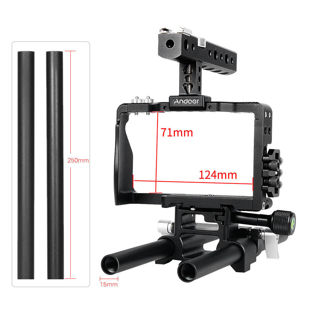 Andoer Professional Video Cage Rig Kit Film Making System W  15mm Rod Accessory Replacement for Sony A6000 A6300 A6500