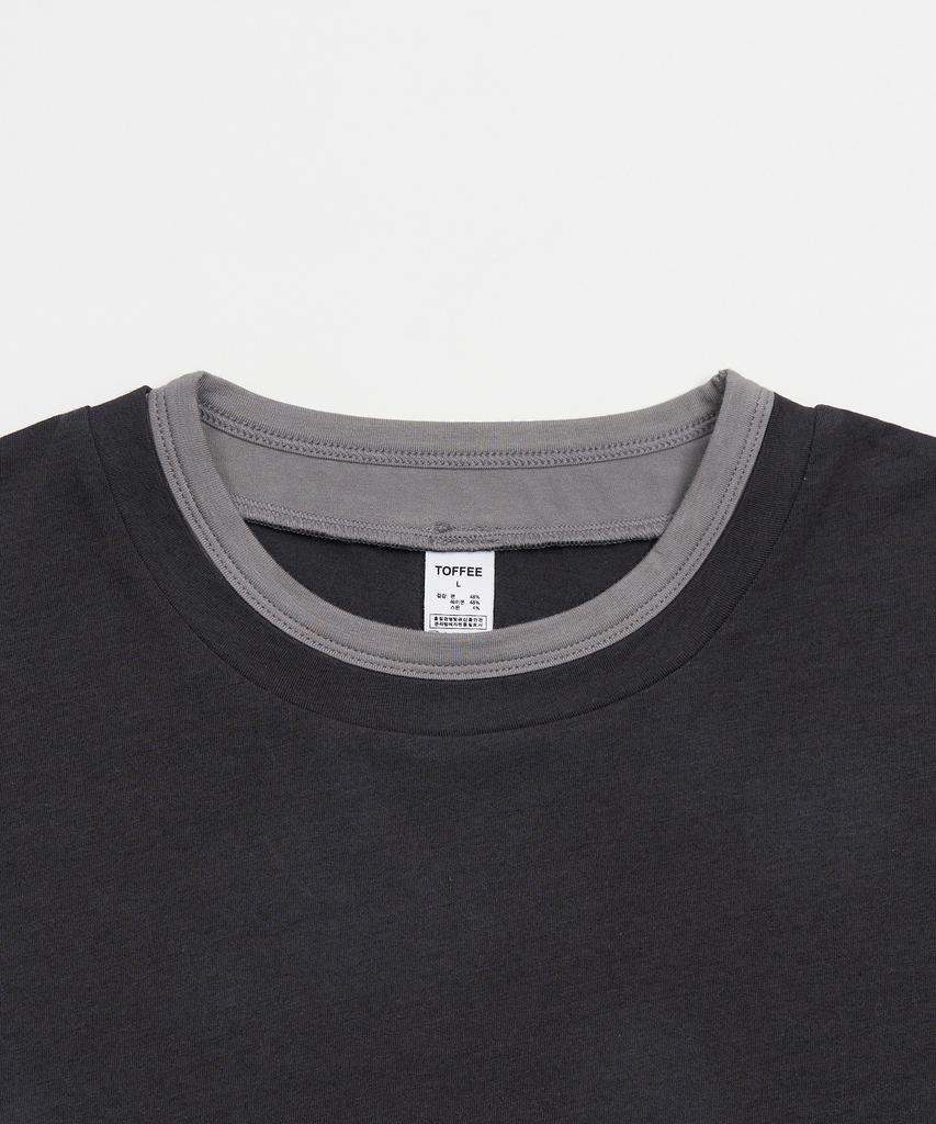 TOFFEE Two-Tone Layered T-Shirt (Navy)