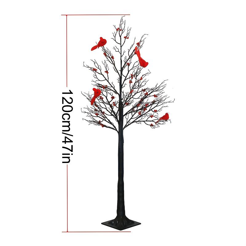 Vintage Glowing Tree With Cardinals, Trees With Cardinals, Little Red Bird Trees Light, Christmas Tree With Berries