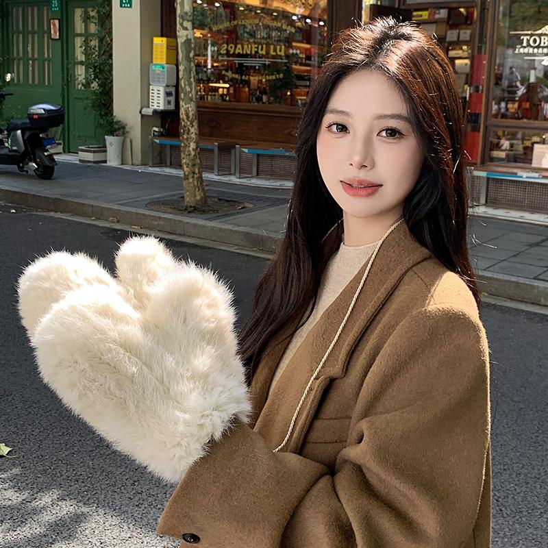 Winter Women Real Rabbit Fur Gloves Natural Thick Style Rabbit Fur Mittens Outdoor Girls Keep Warm Hand Knitted Fur Glove