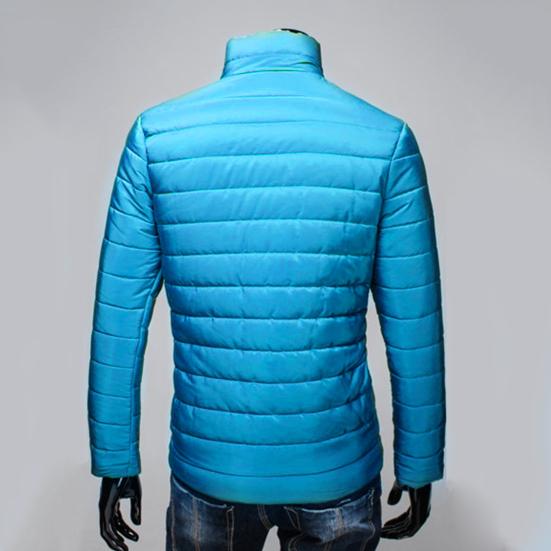 Pockets Zipper Closure Men Coat Autumn Winter Solid Color Stand Collar Puffer Jacket Outerwear