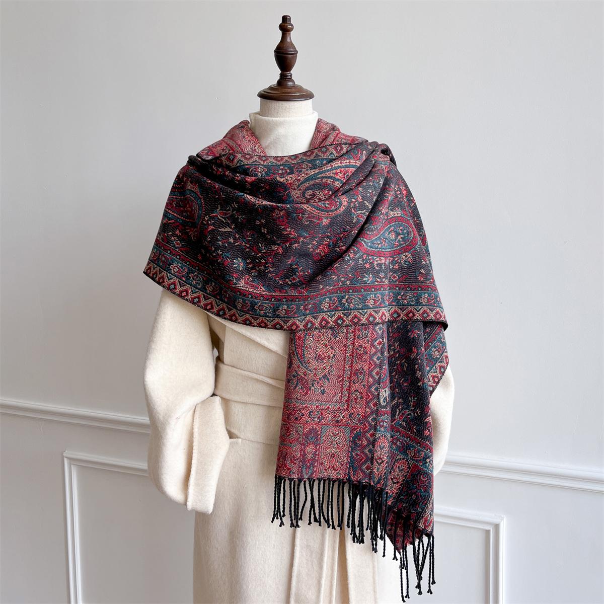 Écharpe en cachemire à imprimé floral pour femme, châles et écharpes en pashmina d'hiver, épais et chaud, couverture de luxe 68x180cm gray