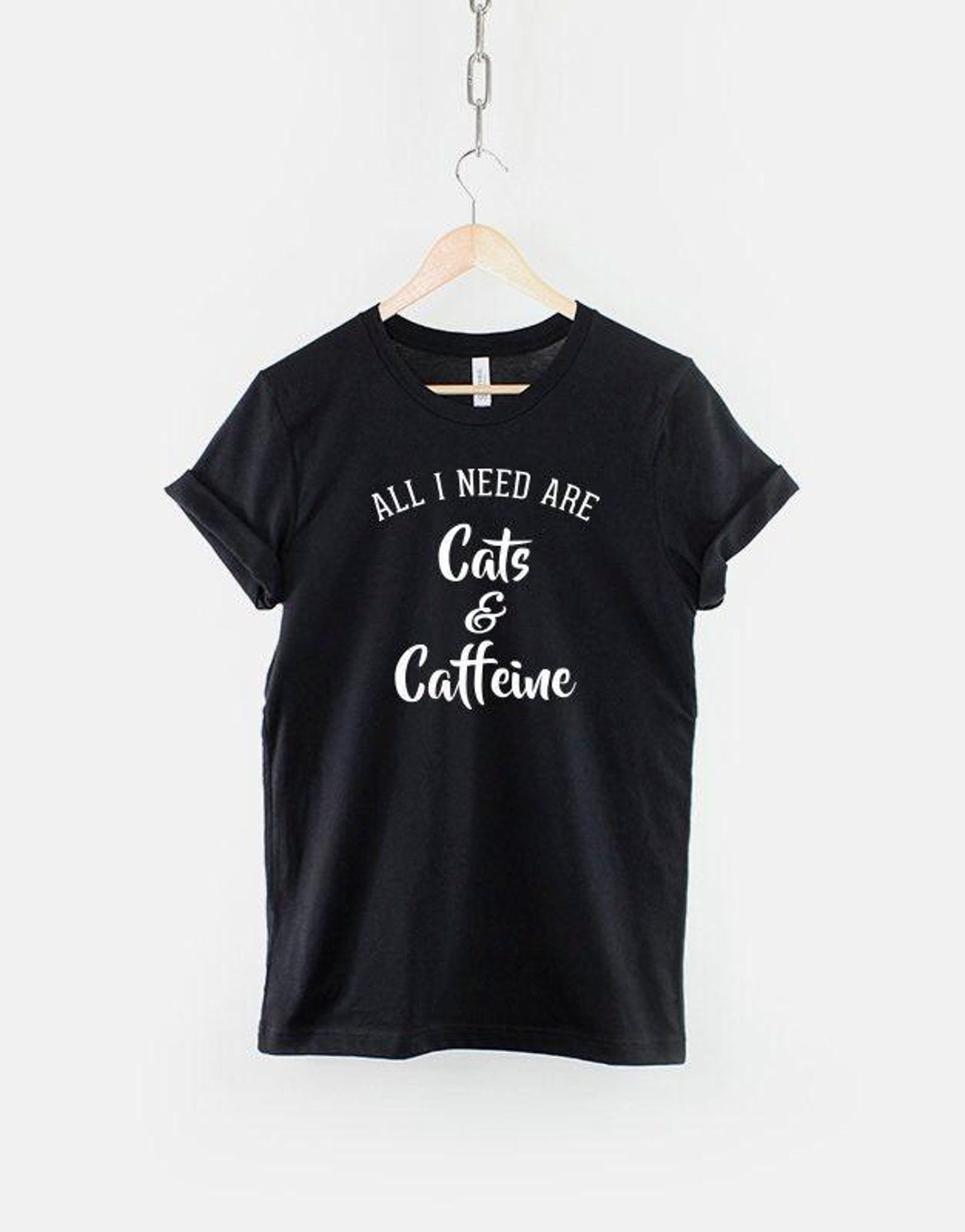 Cats and Caffeine T-Shirt, Cat Lover Shirt, Funny Cat Coffee Graphic Tee, Cat Lover Top, Gift for Cat Lover XL