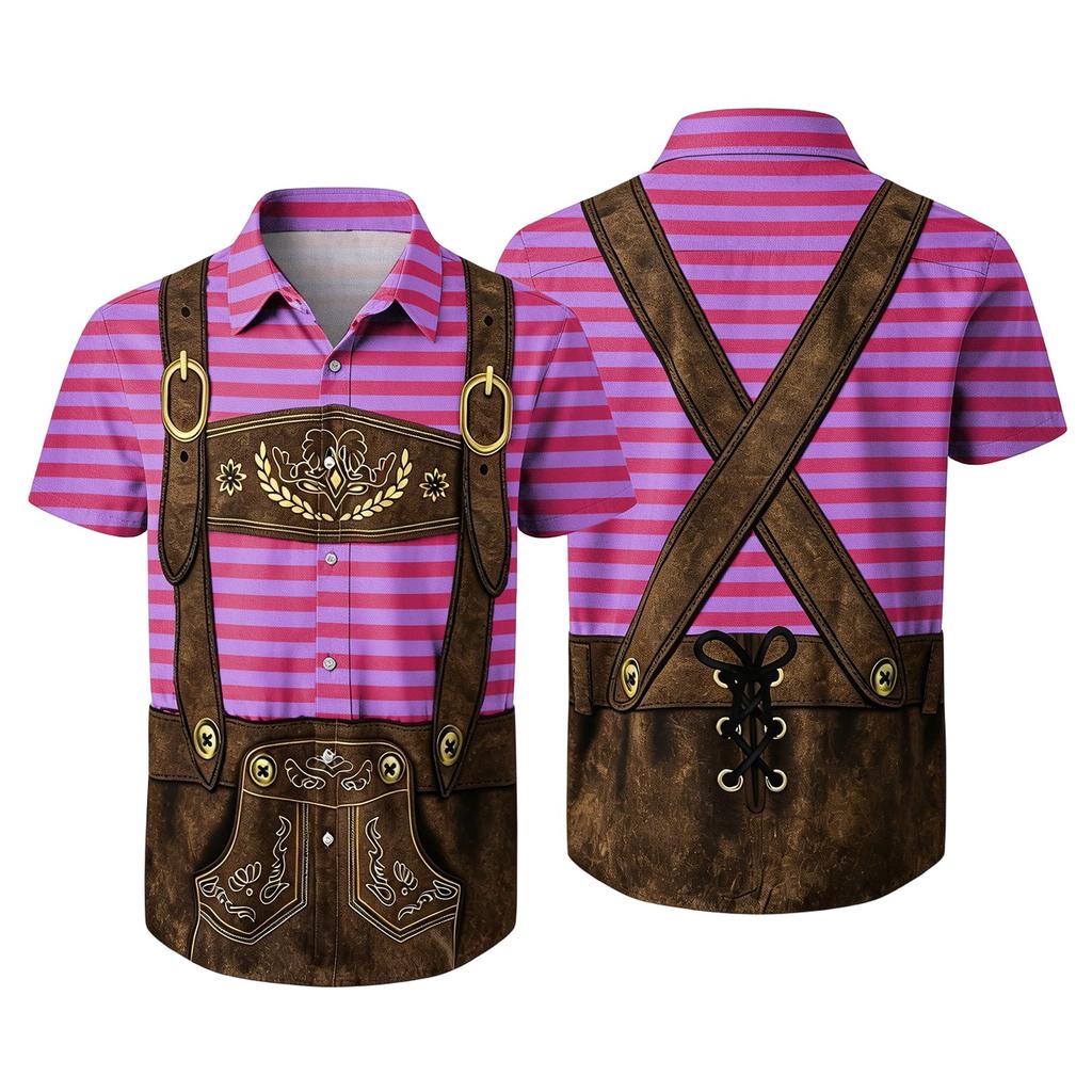 Men's Short Sleeve Button Up Shirt Oktoberfest Style Beer Festival Print Casual Loose Fit Party Shirt with Vintage Inspired Design