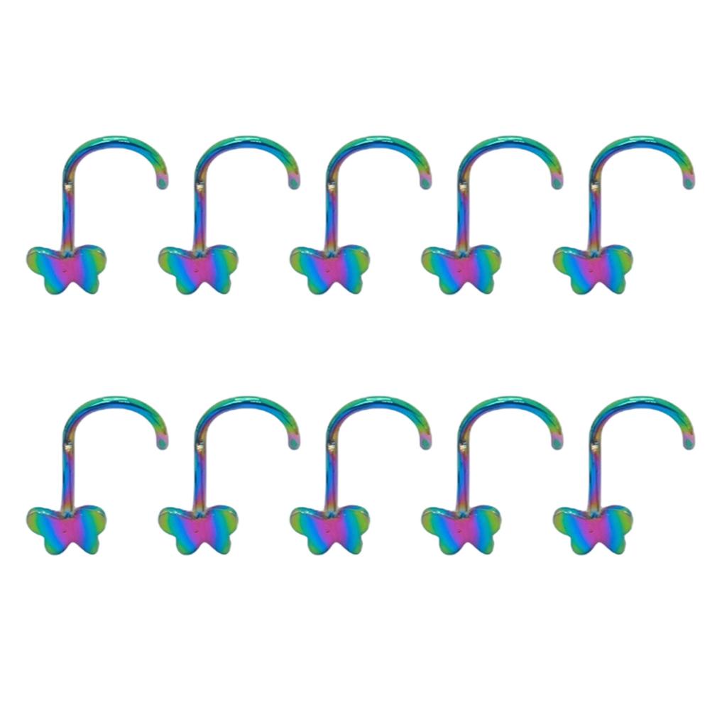 10pcs Butterfly Nose Rings Stainless Steel Piercing Jewelry For Eyebrow Ear Cartilage Accessory For Sensitive Skin