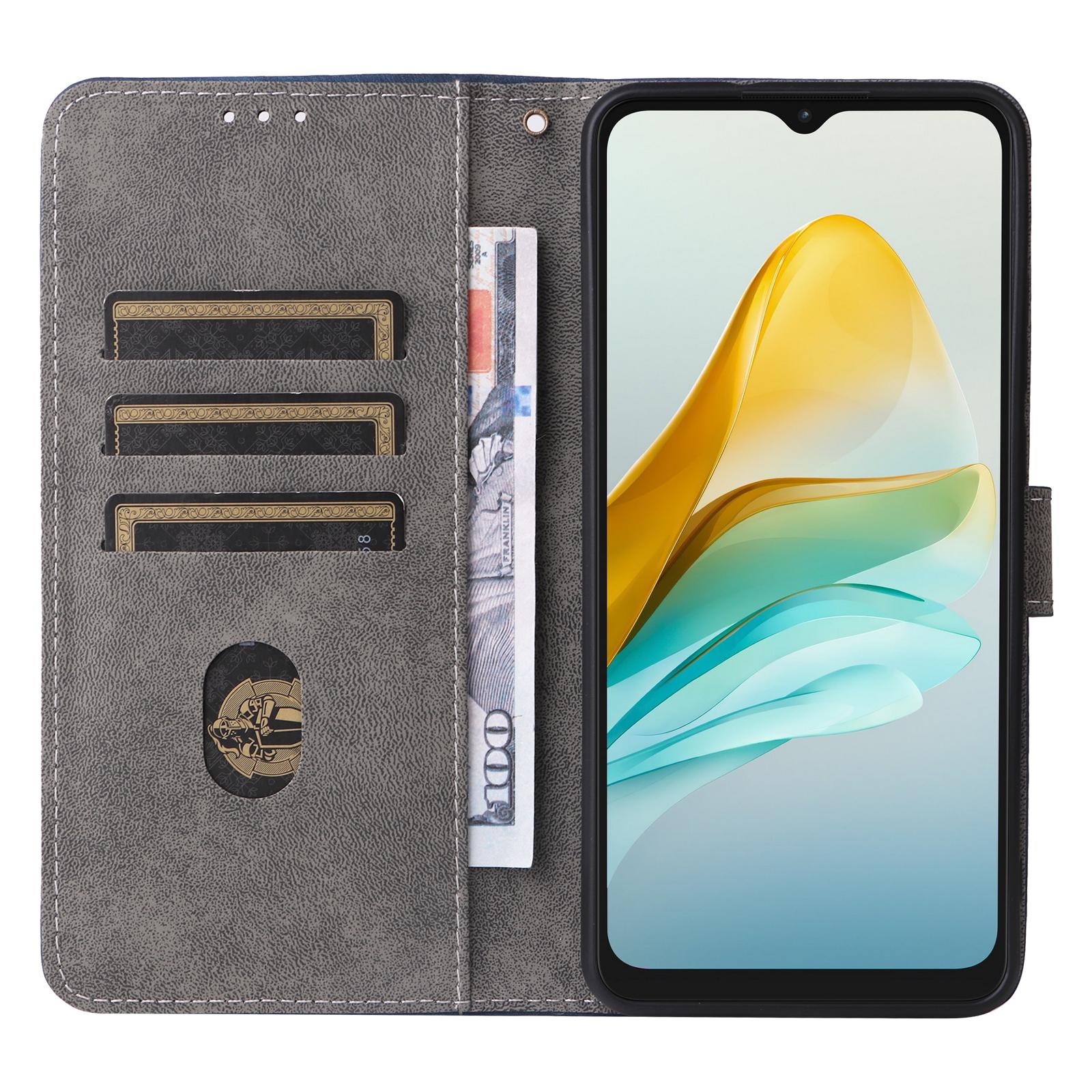 

For ZTE Blade A53 Pro Case RFID Blocking Wallet Stand Cover with Strap Blue