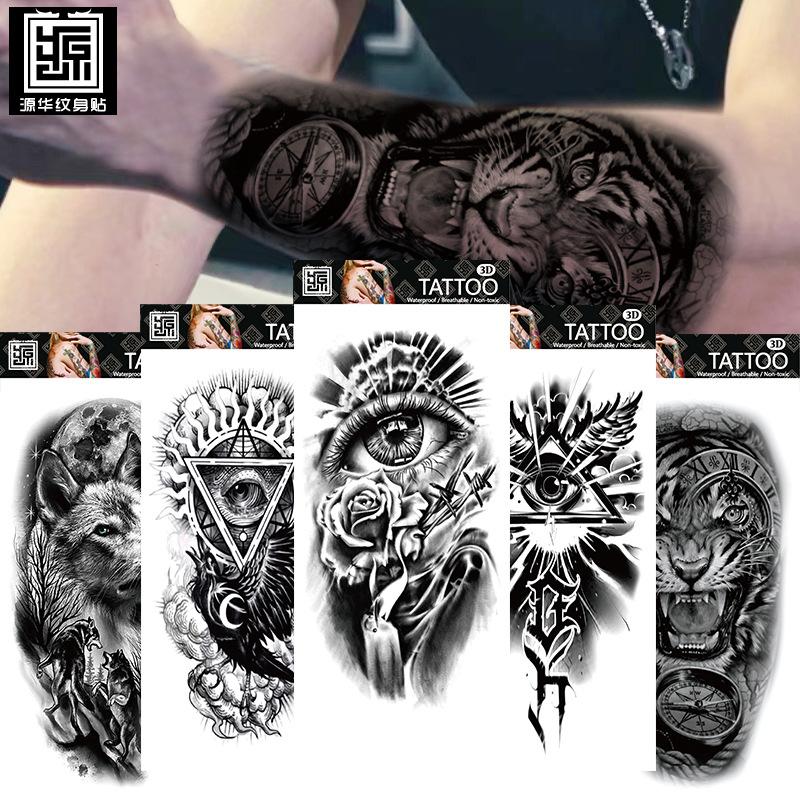 Adesivi per tatuaggi impermeabili Yuanhua - Totem con testa di lupo e disegni di testo arabo