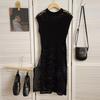Summer Sleeveless O Neck Hollow Out Knitted Mesh Short Dress Women Fashion Loose Casual Holiday High Split Sexy Party Dresses Solid Thin Covers Up