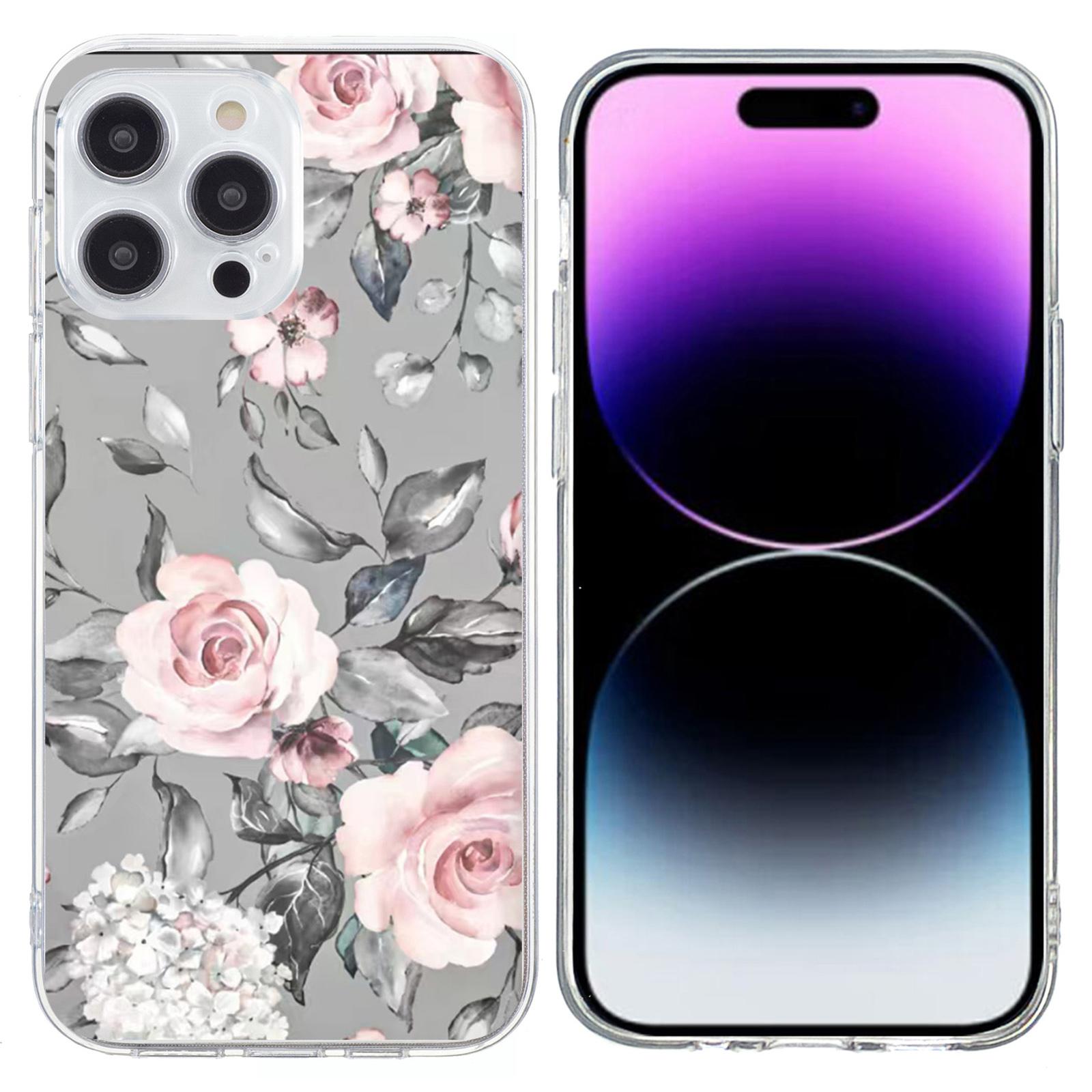 

Для чохла iPhone 16 Pro Max Друк візерунка Ударостійкий М який TPU Чохол для телефону Grey Background Flowers