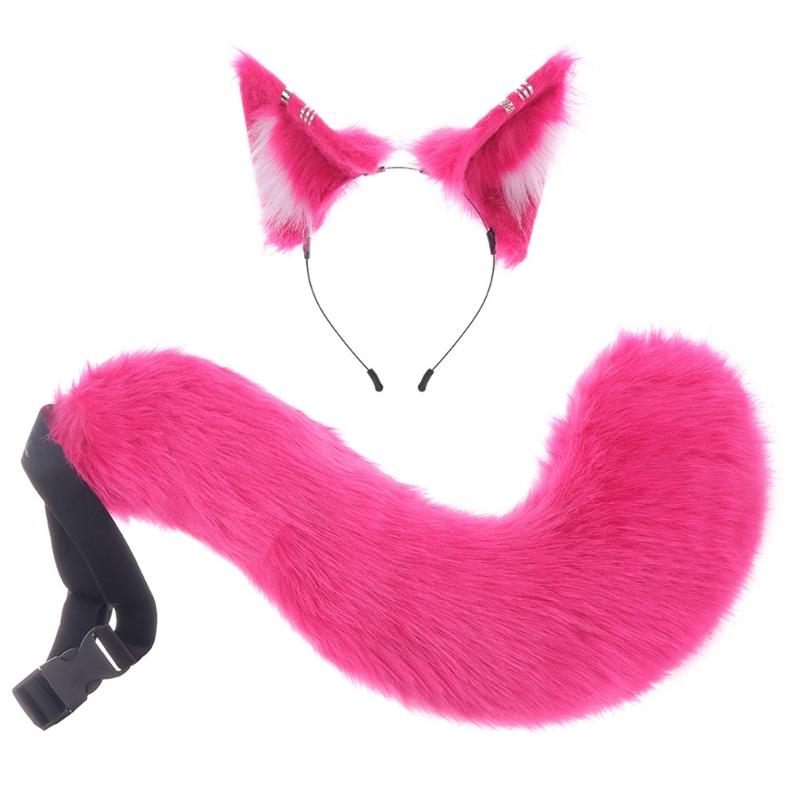 A52E Realistic Wolf Ear Hairband With Attached Tail For Themed Dressing Up Event
