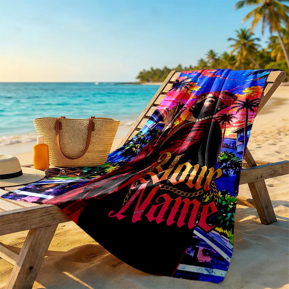 2pac Customizable Name Beach Towel Super Soft & Absorbent Suitable for Sports Travel Swimming Yoga Bathroom Beach And Pool