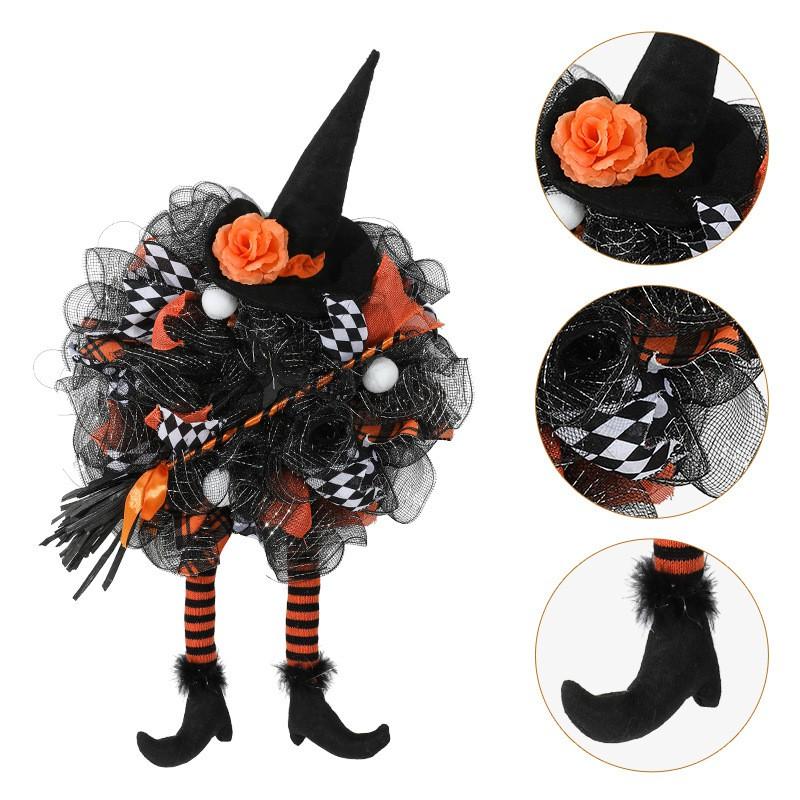 Halloween Wreath With Dried Branches Black Mesh Decorative Floral Ring Door Wall Hanging Party Decoration