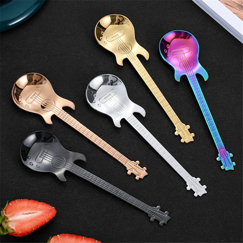 304 Stainless Steel Spoon Guitar Spoon Coffee Stirring Spoon Ice Bar Spoons Aternoon Tea Serving Spoon Kitchen Accessories
