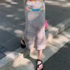 Set di vestito a righe arcobaleno lavorato a maglia con spalline sottili da donna - Perfetto per una vacanza estiva al mare fresca e dolce.