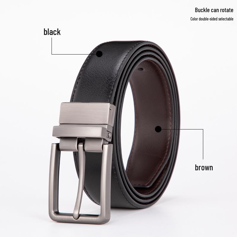 

Men s High-Quality Leather Belt, Rotating Buckle, Business Casual, Double-Sided Use 120cm