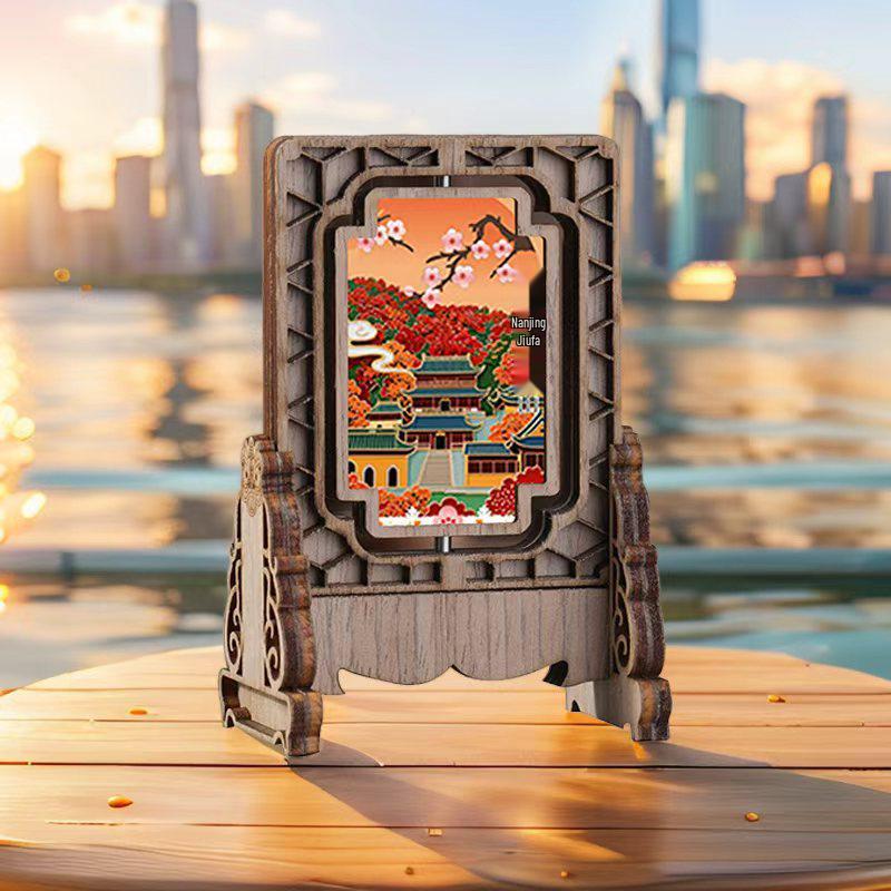 

Nanjing Scenery Rotating Magnet: National Tide Retro Wood Ornament Custom