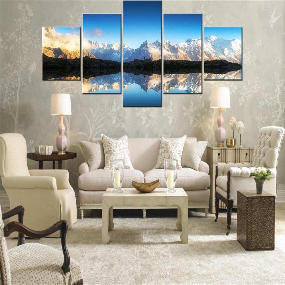 5 Pieces Canvas Wall Art Poster Painting Nature Mont Blanc Massif Alps Mountains Wallpaper Home Decorative Picture Printing