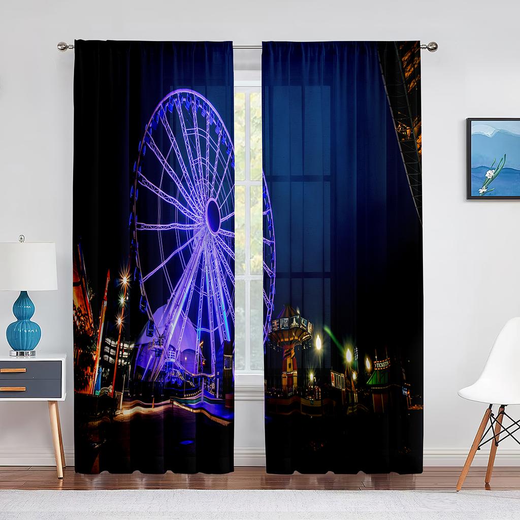 Giant Vertical Revolving Ferris Wheel Tulle Curtains Living Room Bedroom Decor Chiffon Sheer Voile Kitchen Window Curtain Drapes