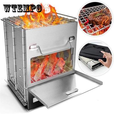 Tragbarer Grill-Campingkocher für 2–3 Personen, Holzofen aus Edelstahl
