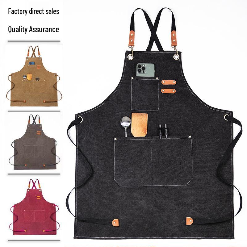 Waterproof Thickened Cotton Denim Apron - Oil and Stain Resistant, Solid Color Design for Household Kitchen Use