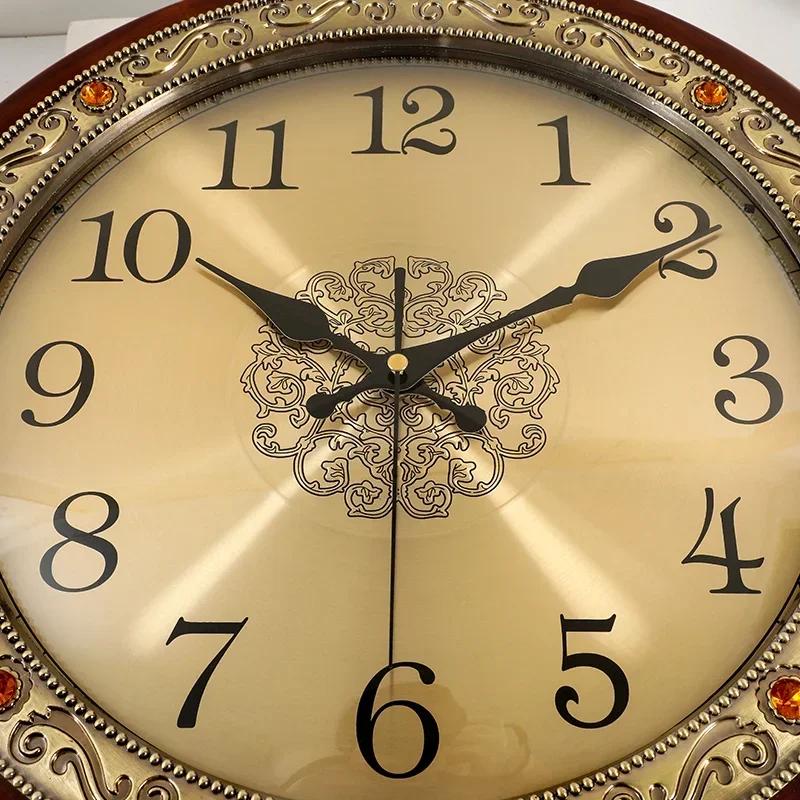 Luxury Wood Wall Clock Metal Retro Nordic American Style Gold Silent Wall Clocks Bedroom Shabby Chic Living Room Horloge GO5G0X0