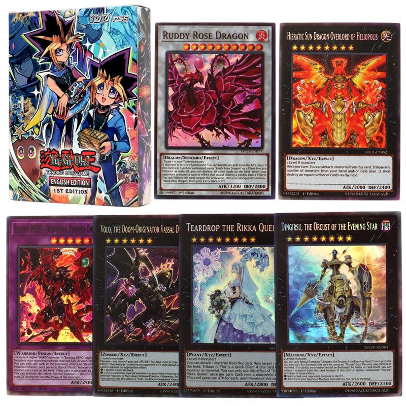 100 peças cartão yugioh holográfico sem repetição em inglês yu gi oh mestre duelo baralho competitivo jogo de cartas de negociação coleção brilhante