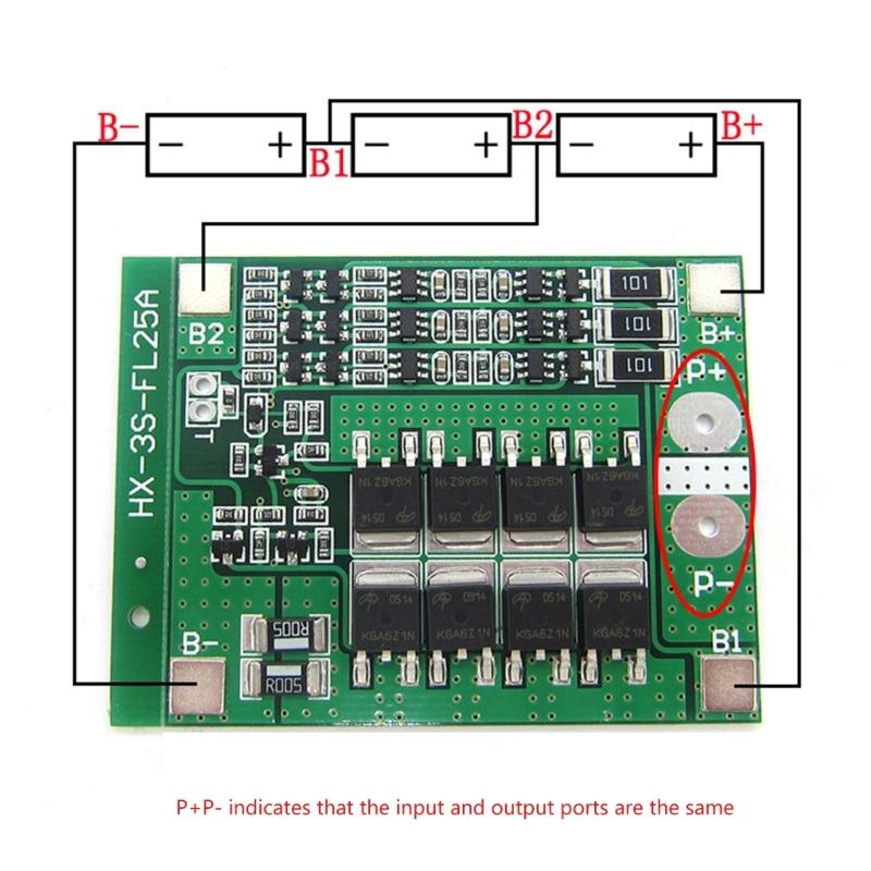 3S 25A 18650 Lithium Battery Protective Board 12V with Over Charge Discharge Over Current Protective Circuit Board
