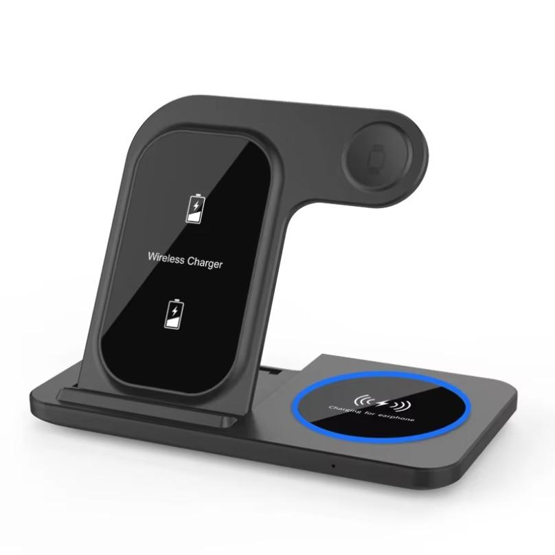 Wireless Charger LED Light Phone Stand 4 In 1 For iPhone 16 15 14 13 12 Apple Watch 8 7 6 AirPods Foldable Fast Charging Station