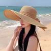 Popular summer beach travel bow webbing straw hat women's large-brimmed hat sunscreen versatile cool hat