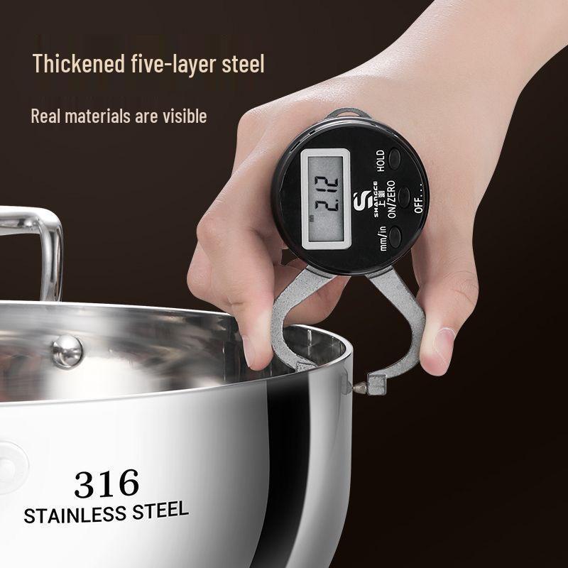 Extra Thick 316 Stainless Steel Double-Ear Hot Pot with Lid for Steaming & Stewing - Compatible with Induction & Gas Stoves
