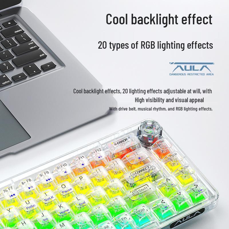 AULA Wolf Spider F68 Transparent Bluetooth Wireless Mechanical Keyboard, Three-Mode, Hot-Swappable Ice Soul Switches