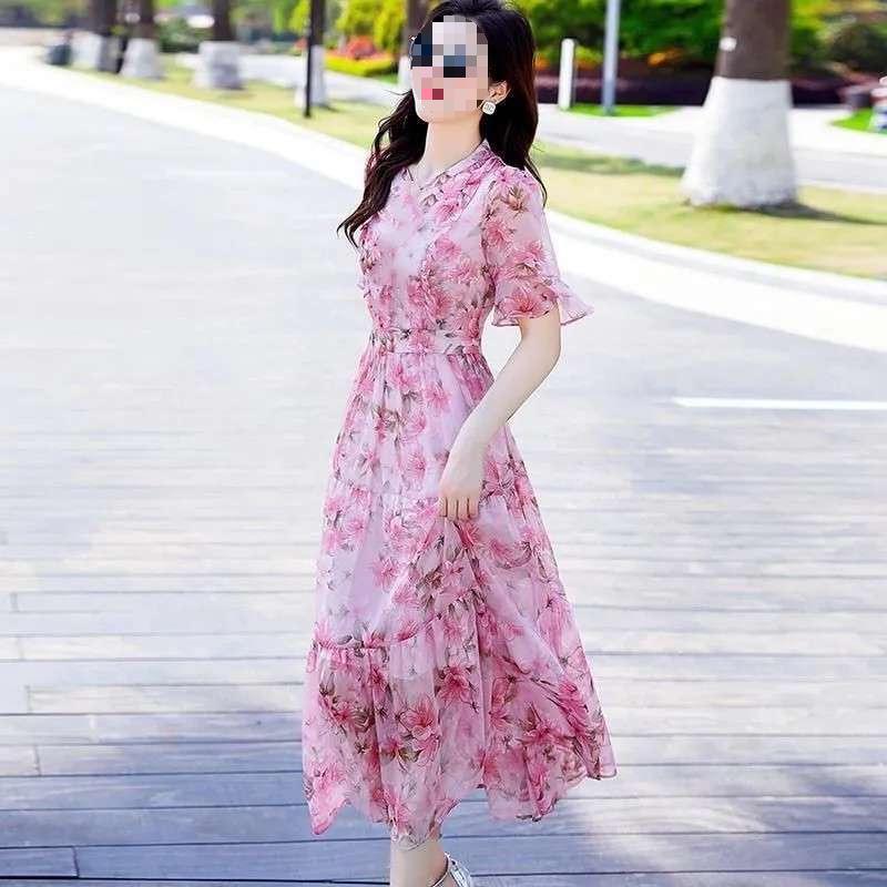 2026 Summer French Niche High-Waist Chiffon Dress