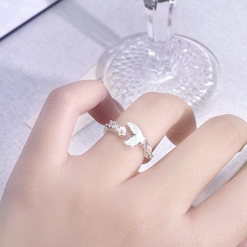 Butterfly Zircon Enamel Oil Dripping Fish Tail Open Ring, Personalized Niche Design, Light Luxury, High-End Ring, Woman