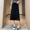 2024 Black A-Line Midi Skirt: High Waist, Slimming, Petite, Versatile for Women - Perfect for Spring/Summer