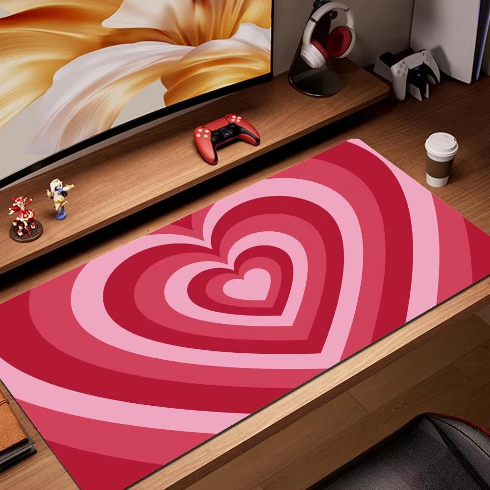 Pastel Purple Concentric Heart Striped Mouse Pad Y2k Gradient Love Pattern Waterproof Nonslip Extra Long Gaming Mat