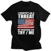 Individuelles Ich identifiziere mich als Bedrohung Meine Pronomen sind Versuche Mich T-Shirt für Männer Reines Baumwoll-T-Shirts Kurzarm T-Shirt Slim Fit Kleidung