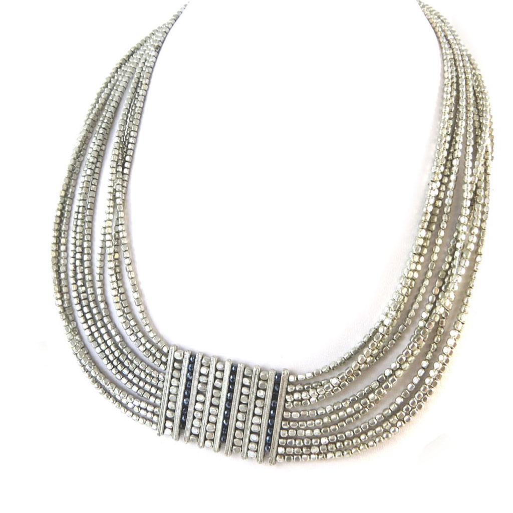 Les Trésors De Lily [N8257] - Silver Black 'Cléopatra' Designer Necklace