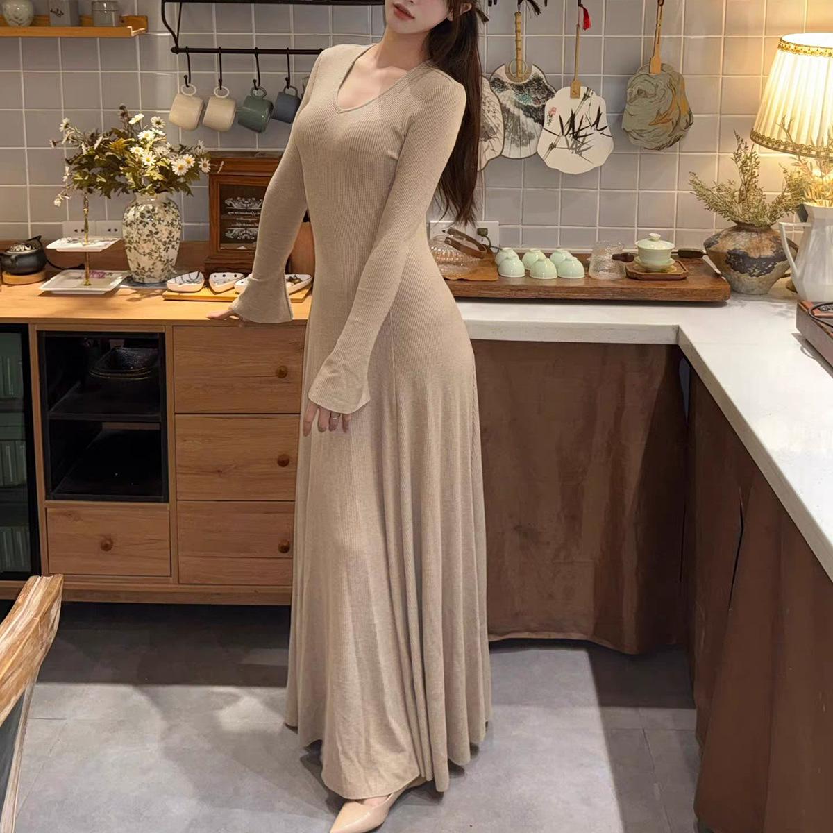 Women s 2025 Autumn Long Sleeve Bodycon Knit Dress - Slimming & High-End Feel Tall S