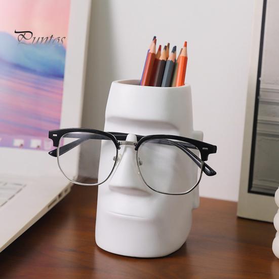 Creative Desktop Storage Abstract Face Statue Eyeglass Holder And Pen Holder, Modern Art Home Office Organizer Desk for Office, Decor, Makeup