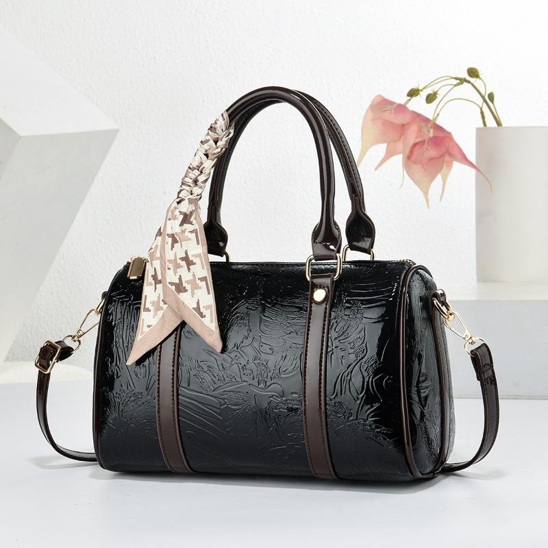 Fashionable Large Capacity Boston Women's Bags Retro Print Commuter Tote Bag Single Shoulder Crossbody Bag PU Material Handbag